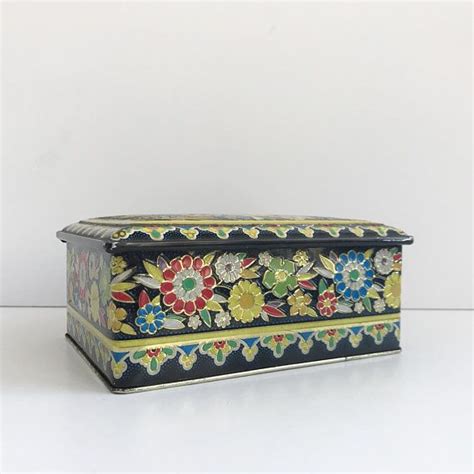 old fashioned oval black with flowers metal boxes|Amazon.com: Ambesonne Floral Tin Box, Dotted Old Fashioned .